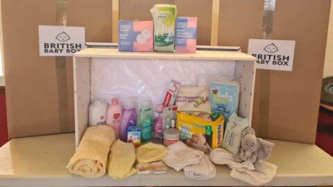 box of baby essential items